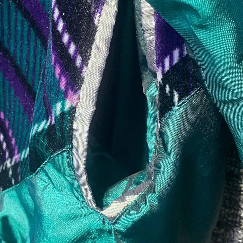 Vintage Outbrook Windbreaker Jacket Womens L Large Teal Purple Plaid Colorblock